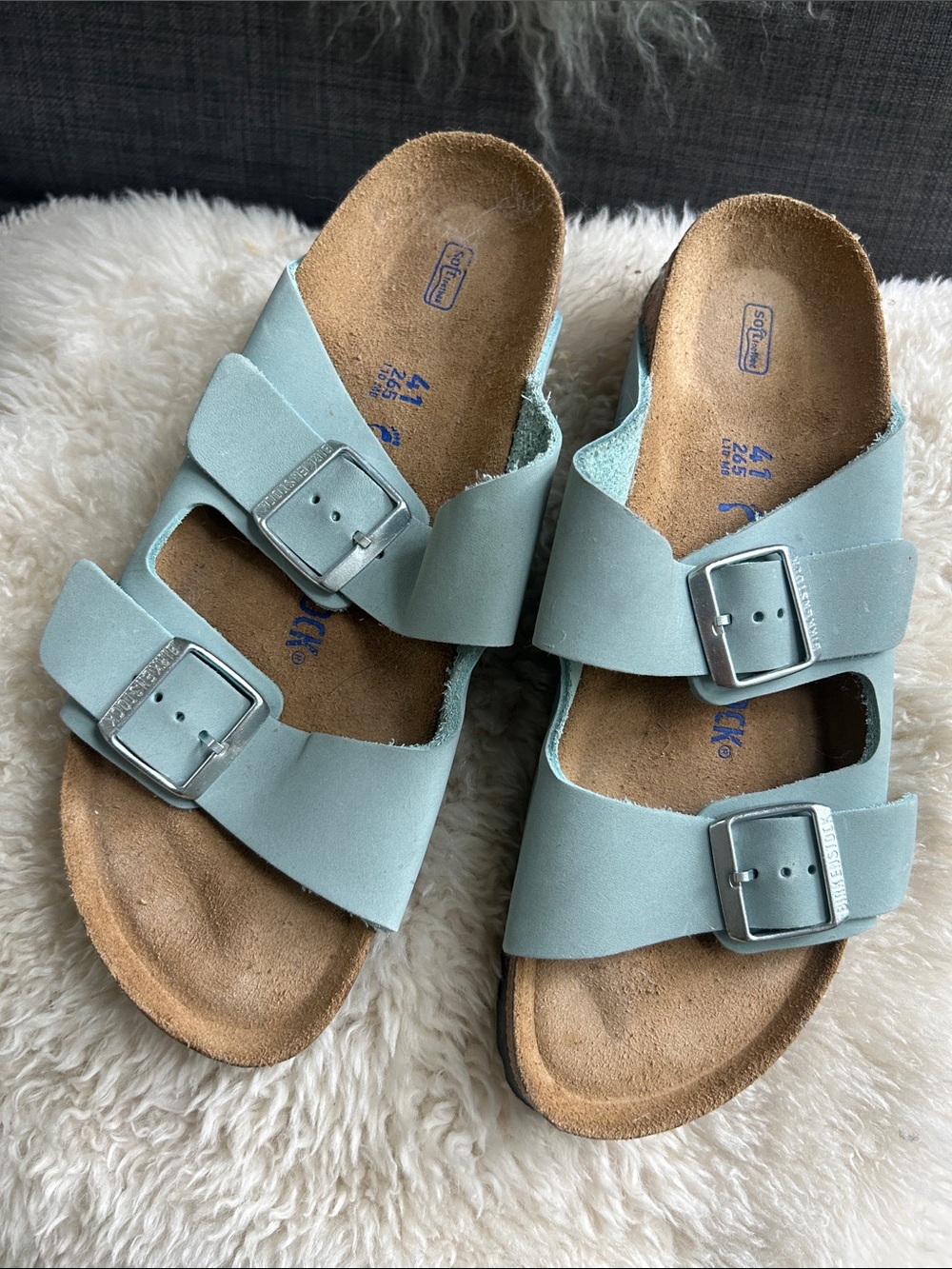 Birkenstock Double-Buckle Sandals in Mint Blue